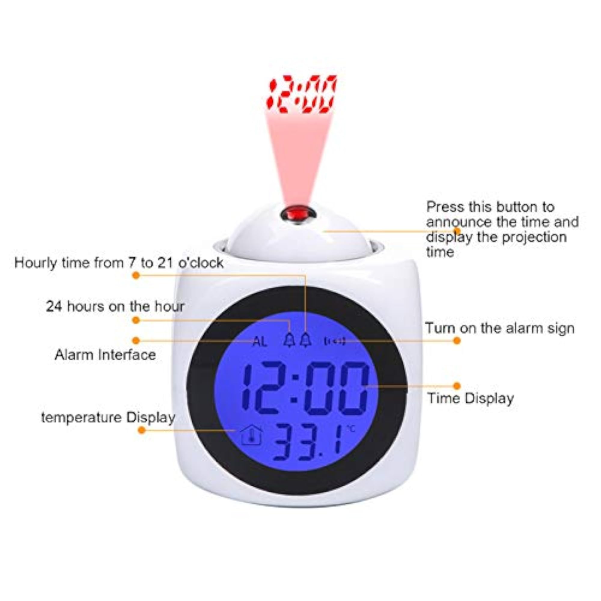 LCD Clock, Chiming Projection Clock for Office Workers